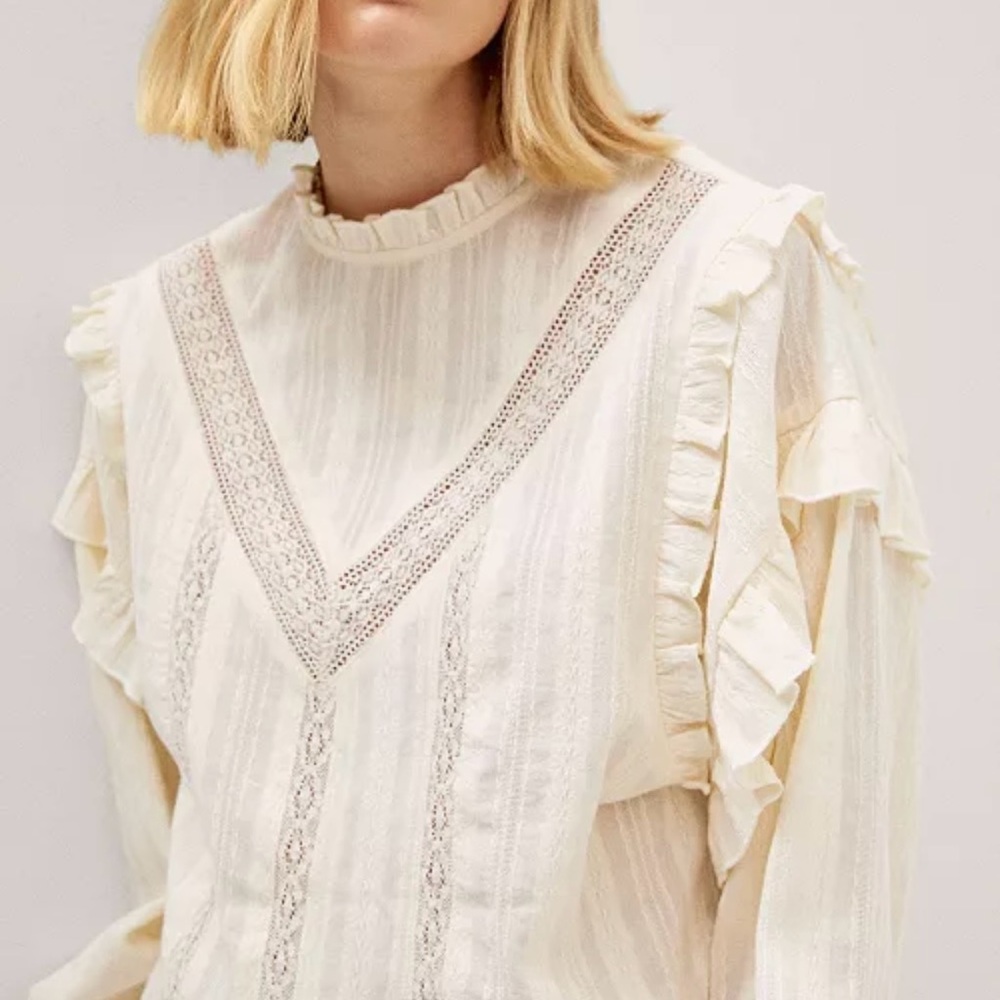 Mango Ruffled Embroidered Women's Top - Picture 2 of 7